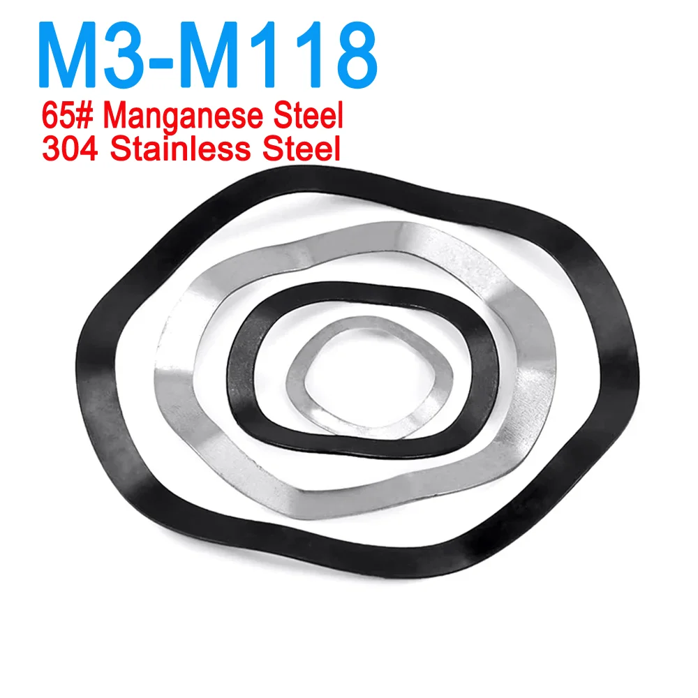 

65# Manganese Steel M3-M6 M8 M10 M12 M14 M16 M19 M21 M24 M27-M118 Wave Washer 3/5/6/7 Wave Crest Type Gasket Spring Washer