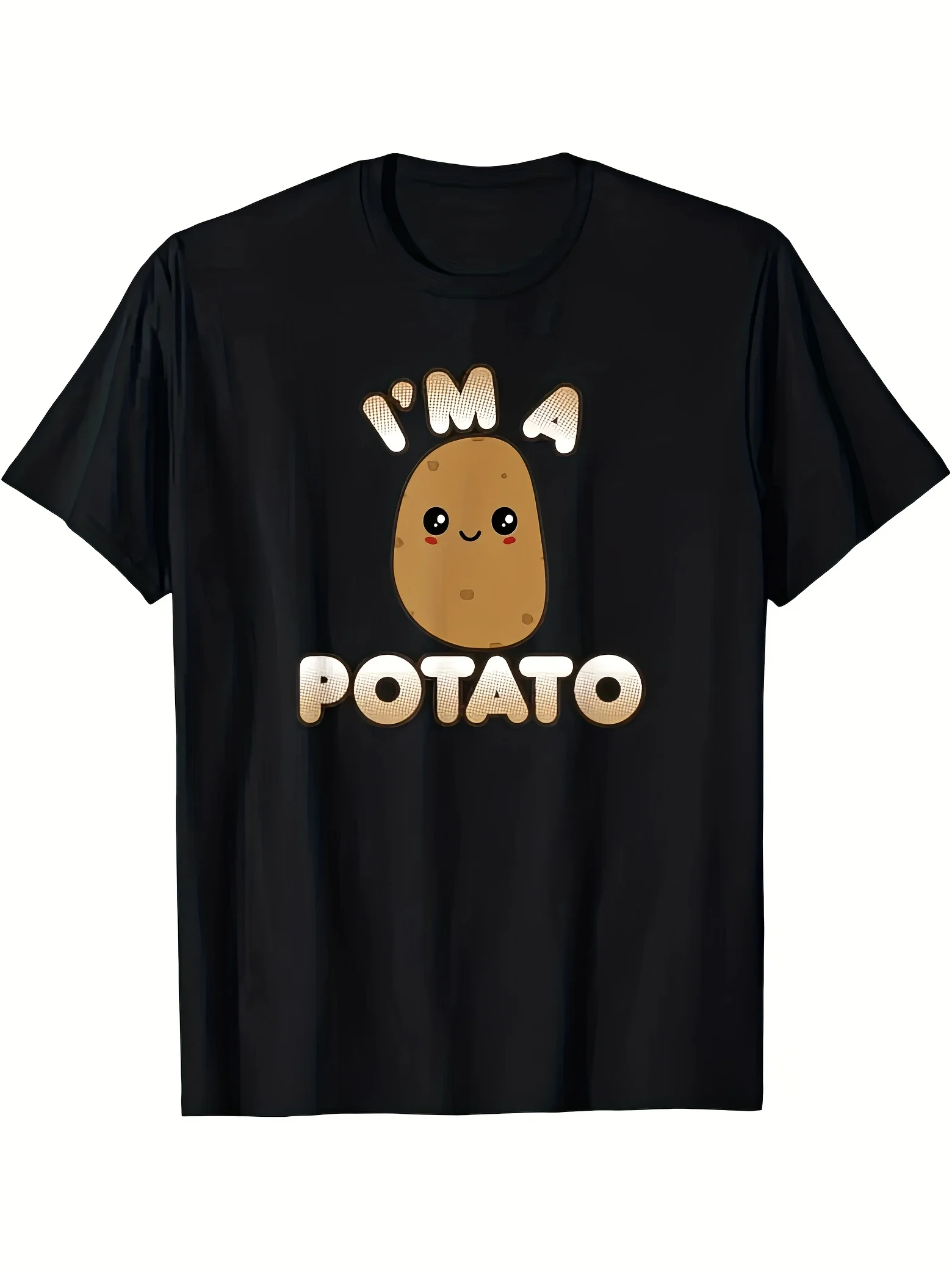 

Women's "I'm A Potato" Graphic Print T-Shirt Short Sleeve Crew Neck Casual Black with Cute Cartoon Design Harajuku Sleeve Casual