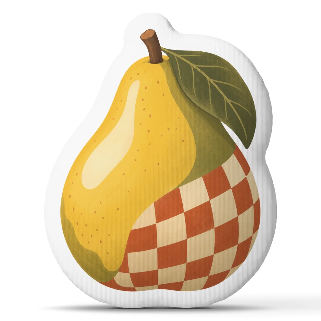 Checkerboard Yellow Pear Shaped Throw Pillow Fruit Cushion Plush Stuffed Decorative Pillow Kitchen Decor Sofa Accent Gift