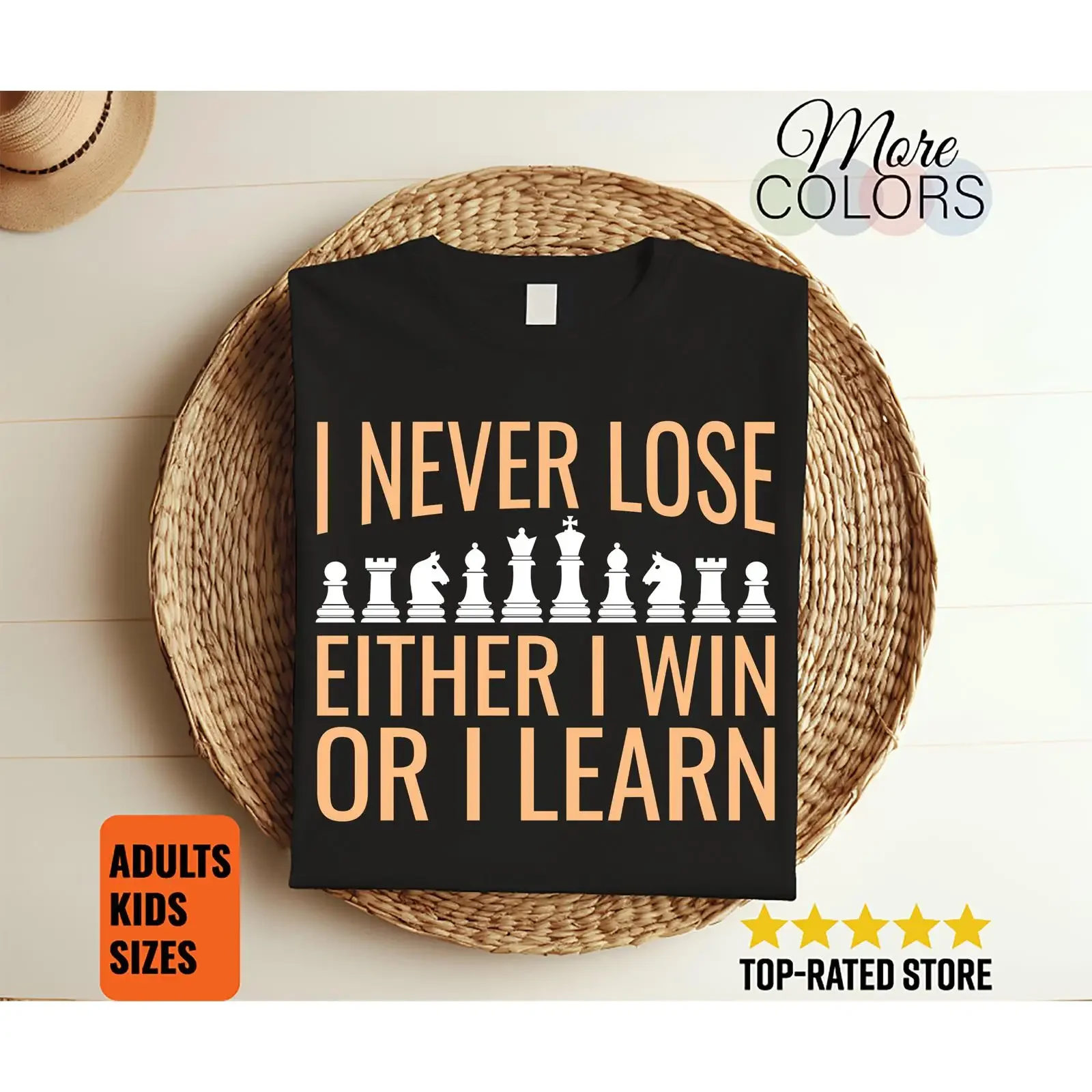 I Never Lose Either Win Or Learn Chess Player T Shirt Funny Checkmate Strategy  vintage Washed graphic fashion