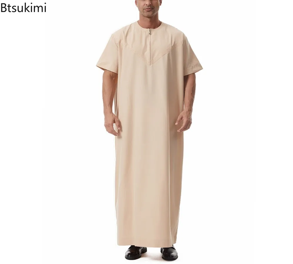 

Middle East Muslim Men Dress Saudi Arabia Robe Ramadan Solid Casual Kaftan Dubai Arabic Short Sleeve Shirts Men Ethnic Clothing