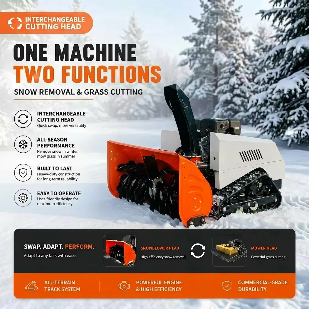 15HP Remote Control Snow Blower Lawn Mower 2-in-1 Crawler Robotic Snow Plow 100cm Commercial All-Season Machine New