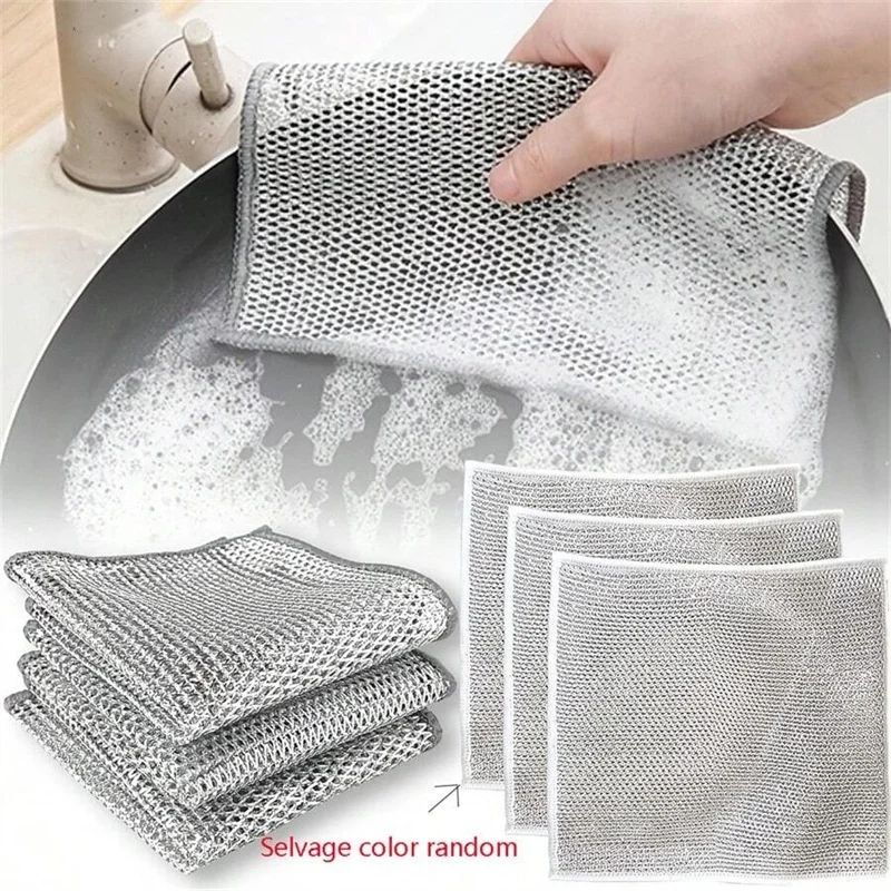 20/1PCS Thickened Magic Wire Cleaning Cloth Anti-Scratch Double Layer Iron Microfiber Mesh Dish Cloth Rag Towel