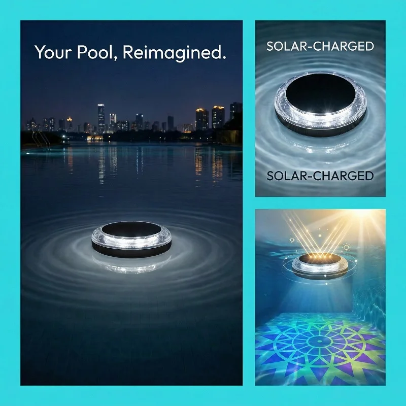 Outdoor LED Solar Pool Lights RGB Spectrum 16 Million Colors Dynamic Modes Solar-charged Waterproof Design Waterproof 3 Timer 9 Lighting Floating Lamp For Garden Pool Party Decoration