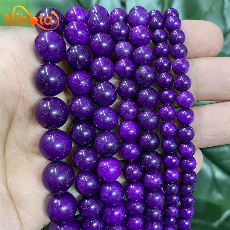 Natural Dark Purple Chalcedony Round Beads 6/8/10/12mm Handmade DIY Bracelet Necklace Chains Earrings for Jewelry Making 15