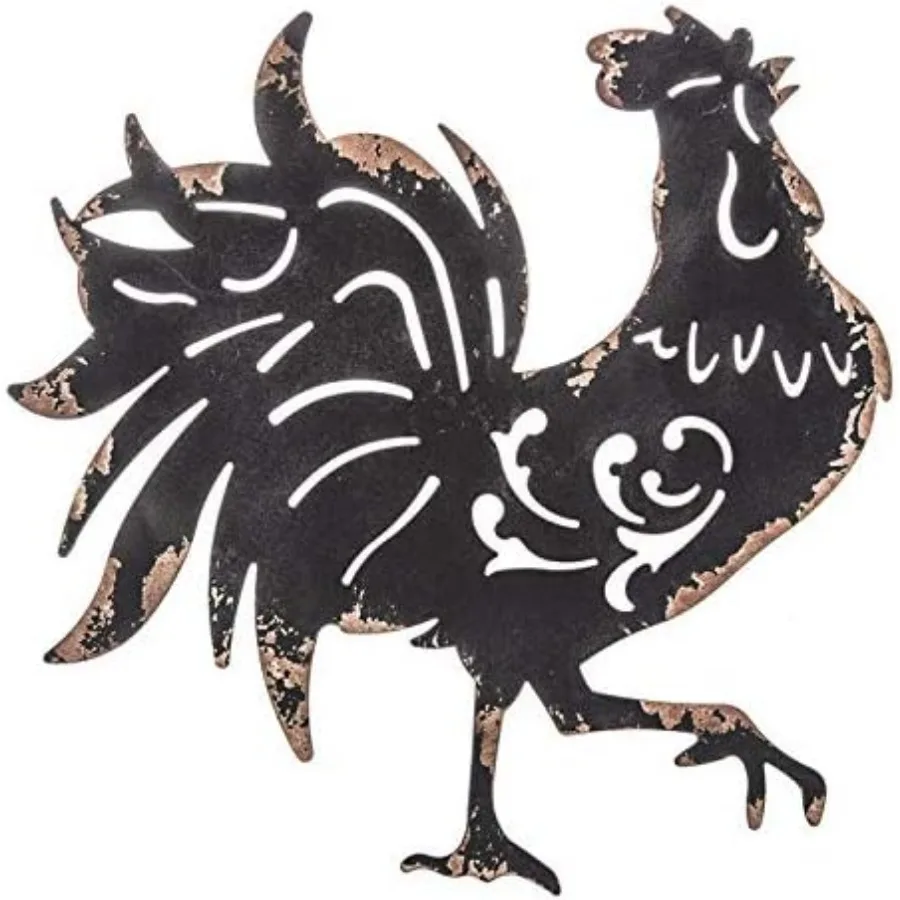 Metal Rooster Wall Decor - Red French Rooster for Kitchen Decor and Yard Art - Hanging Farmhouse Sign for Indoor and Outdoor Use