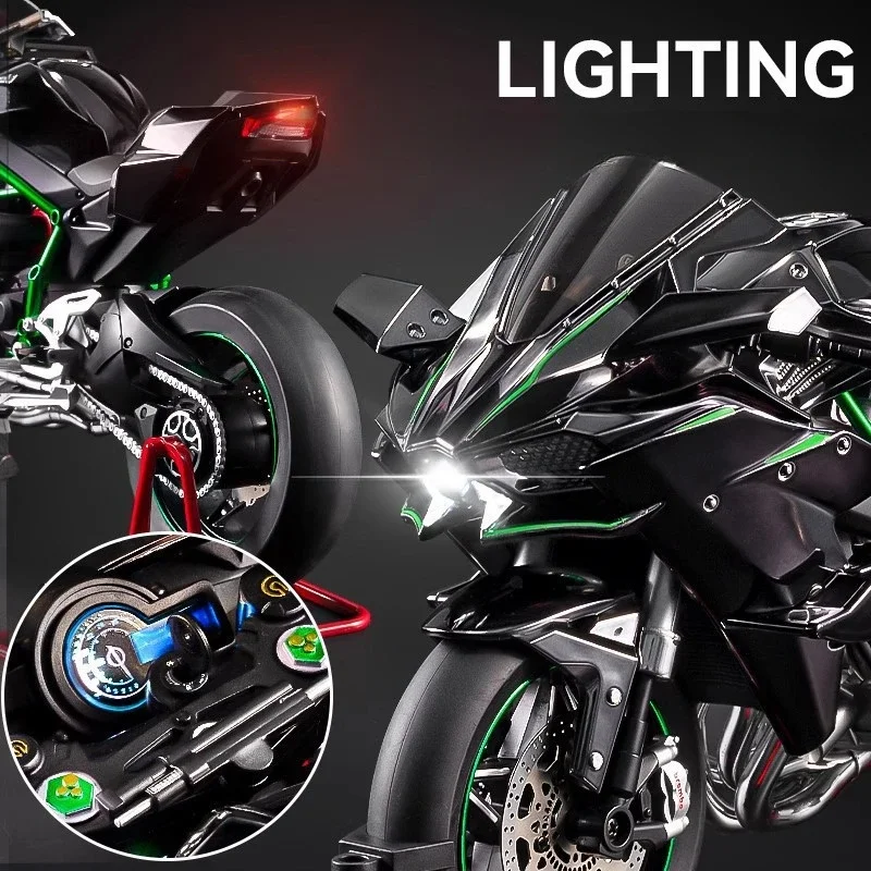 

Spray 1:6 Kawasaki H2 Highway Diecast Alloy Metal Motorcycle Model With Alloy Metal Frame Sound And Light Classic Gift