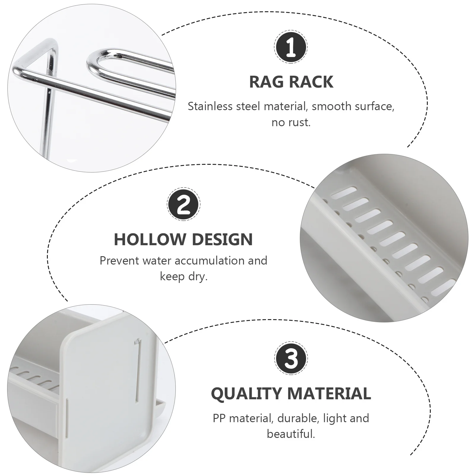 

1Pcs Kitchen Sink Rack No Punching Hemming Sealed Draining Multi Function Storage Holder Kitchen Storage Rack