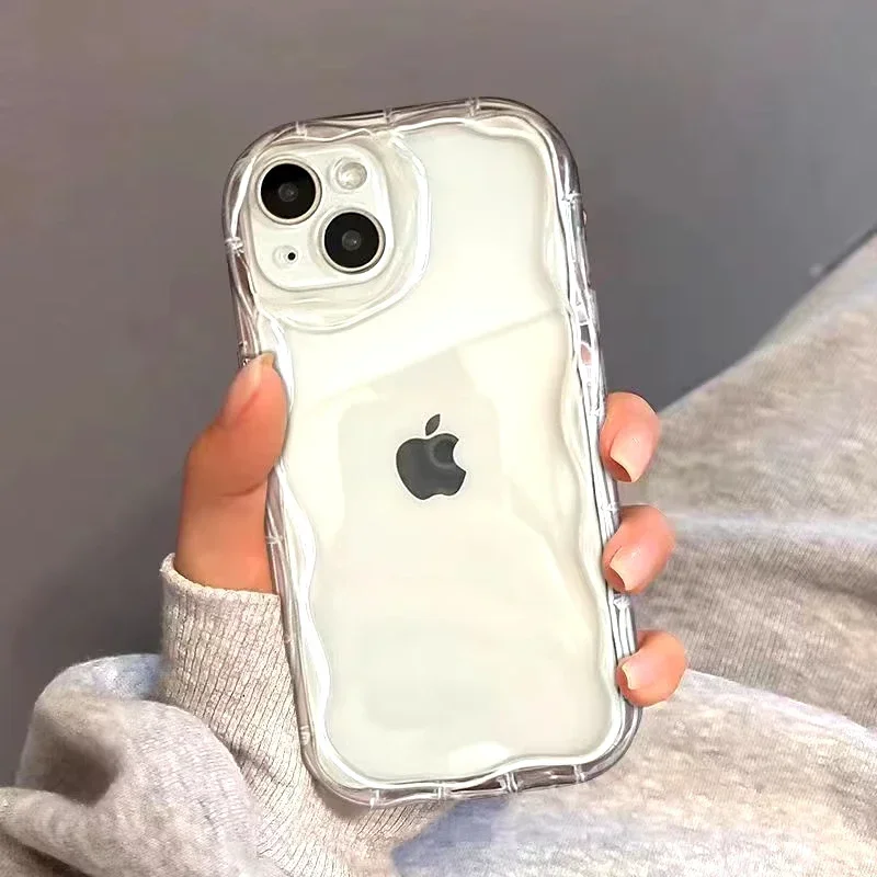 Funda de teléfono con parachoques de onda rizada ovalada transparente para iPhone 16 15 14 13 12 11 Pro Max XR X XS SE 7 8 15 Plus Fundas cubierta de silicona suave