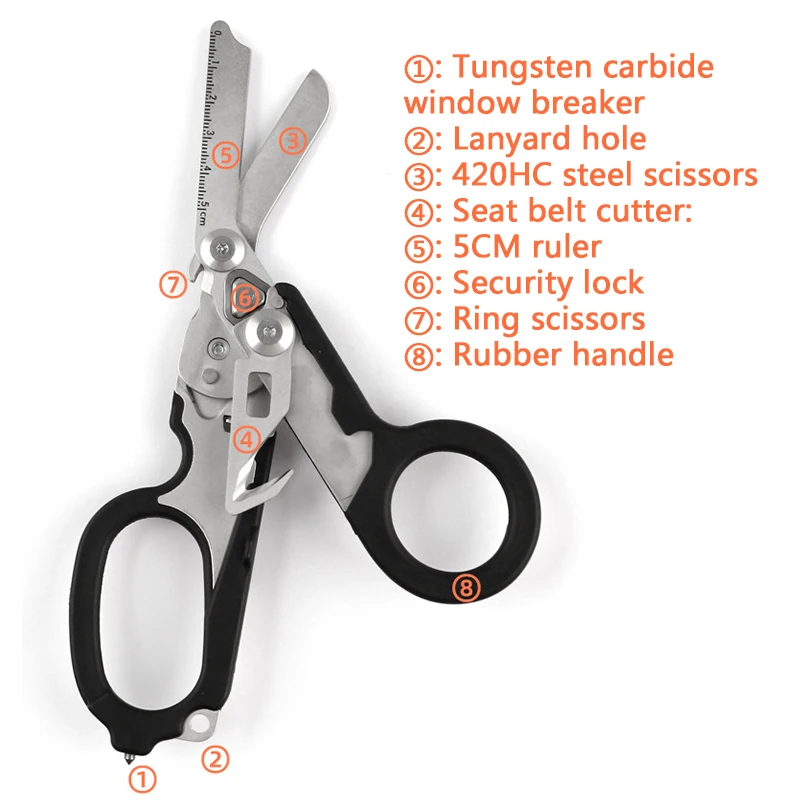 Tactical Medical Emergency 6 In1 Multifunction Response Shears Foldable Scissors Pliers Outdoor First Aid Survival EDC Tool