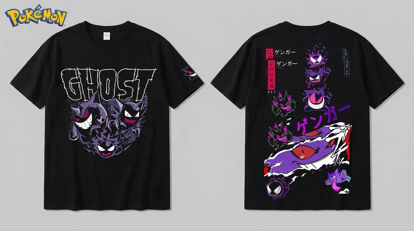Pokemon Gengar Ghastly Haunter Ghost Type T Shirt Men Cotton Short Sleeve Anime Print Oversized Streetwear Casual Tee Tops