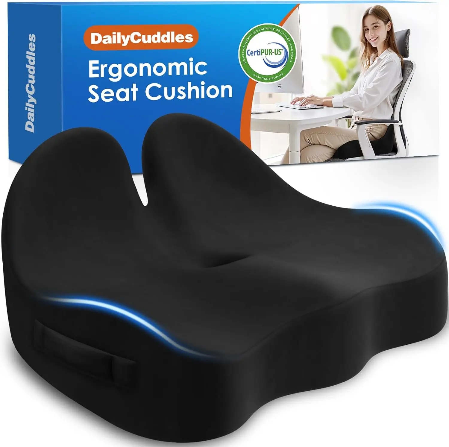

Memory Foam Seat Cushion for Office Chair - Pain Relief for Hip, Sciatica & Tailbone, X-Large Black