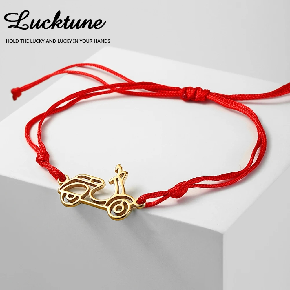 Lucktune Sport Motorcycle Pendant Red Cord Bracelet Men Stainless Steel Punk Dirt Bike Bracelet Motorcross Souvenir Jewelry Gift