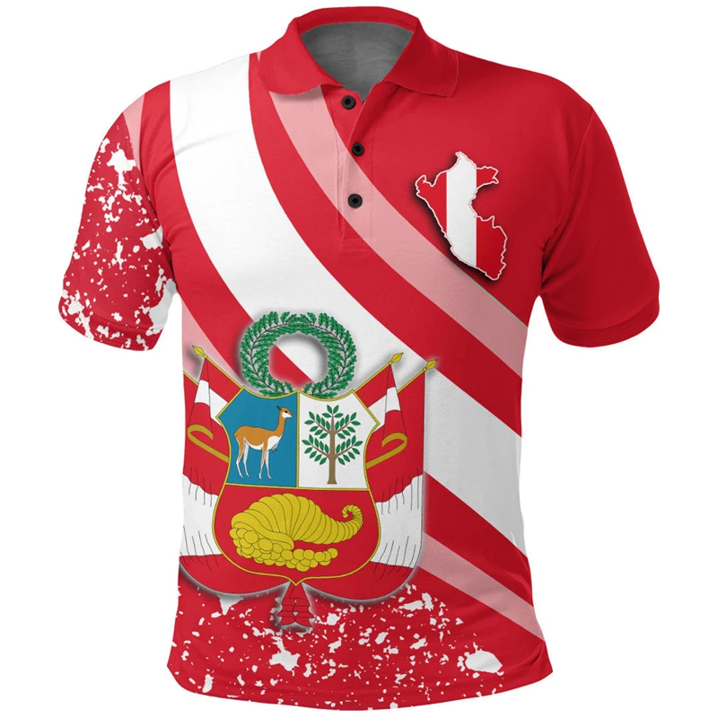 

Peru Flag Map 3D Print Polo Shirts For Men Clothes Casual Sport Jersey National Emblem POLO Shirt Coat Of Arms Male Short Sleeve