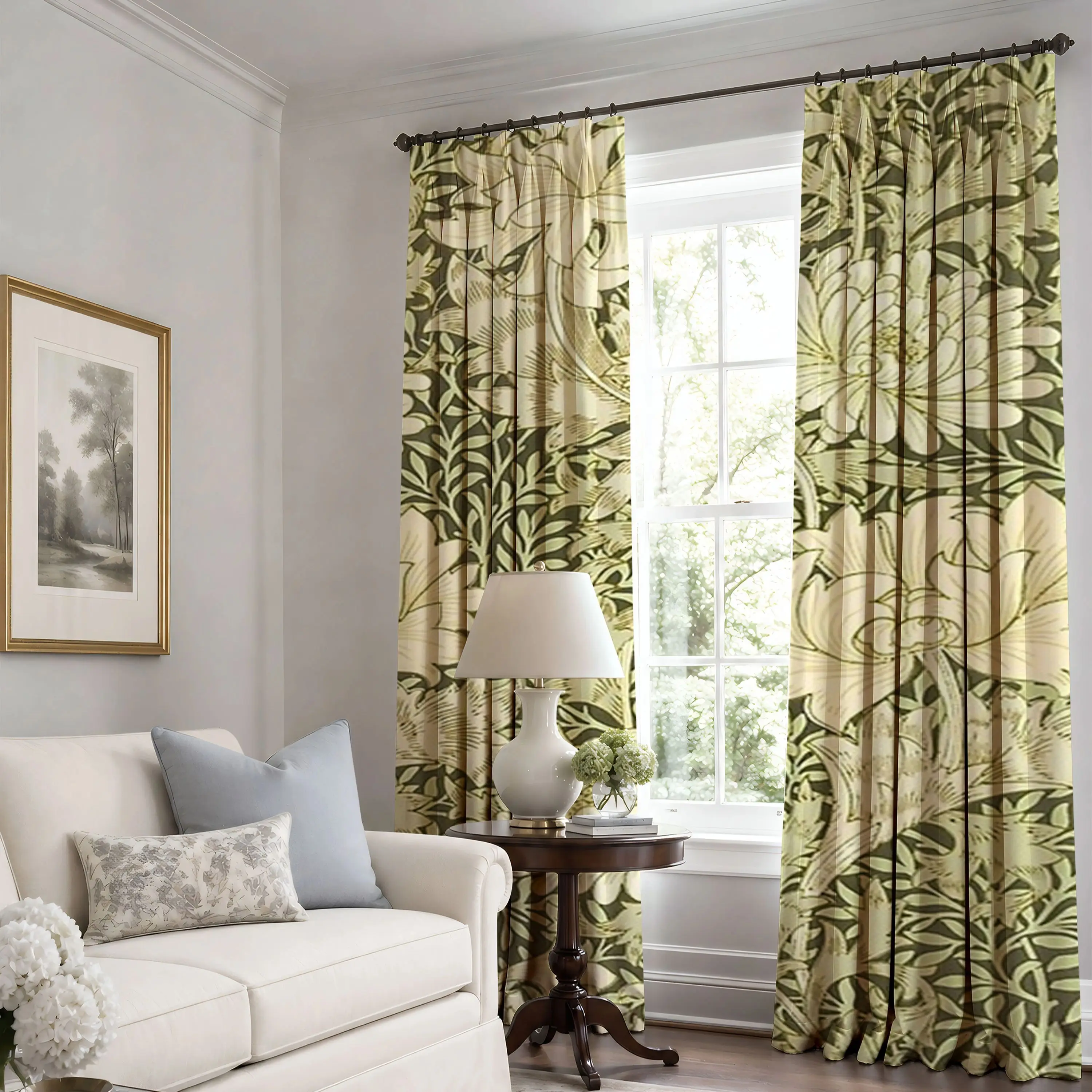 William Morris Green Blackout Grommet Curtains ,Vintage Curtain 1 Panel, Custom Window Drapes