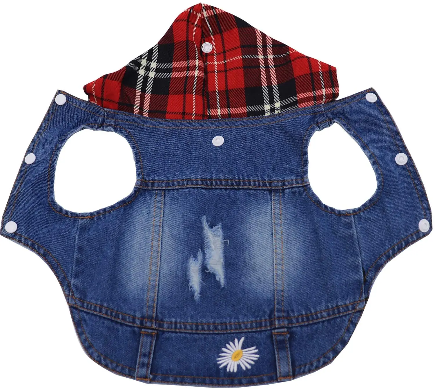 Sleeveless Denim Dog Jacket - Dark Wash, Puppy Hooded Jeans Coat Spring Summer Dog Clothes for Small Medium Dogs Bulldog Yorkie