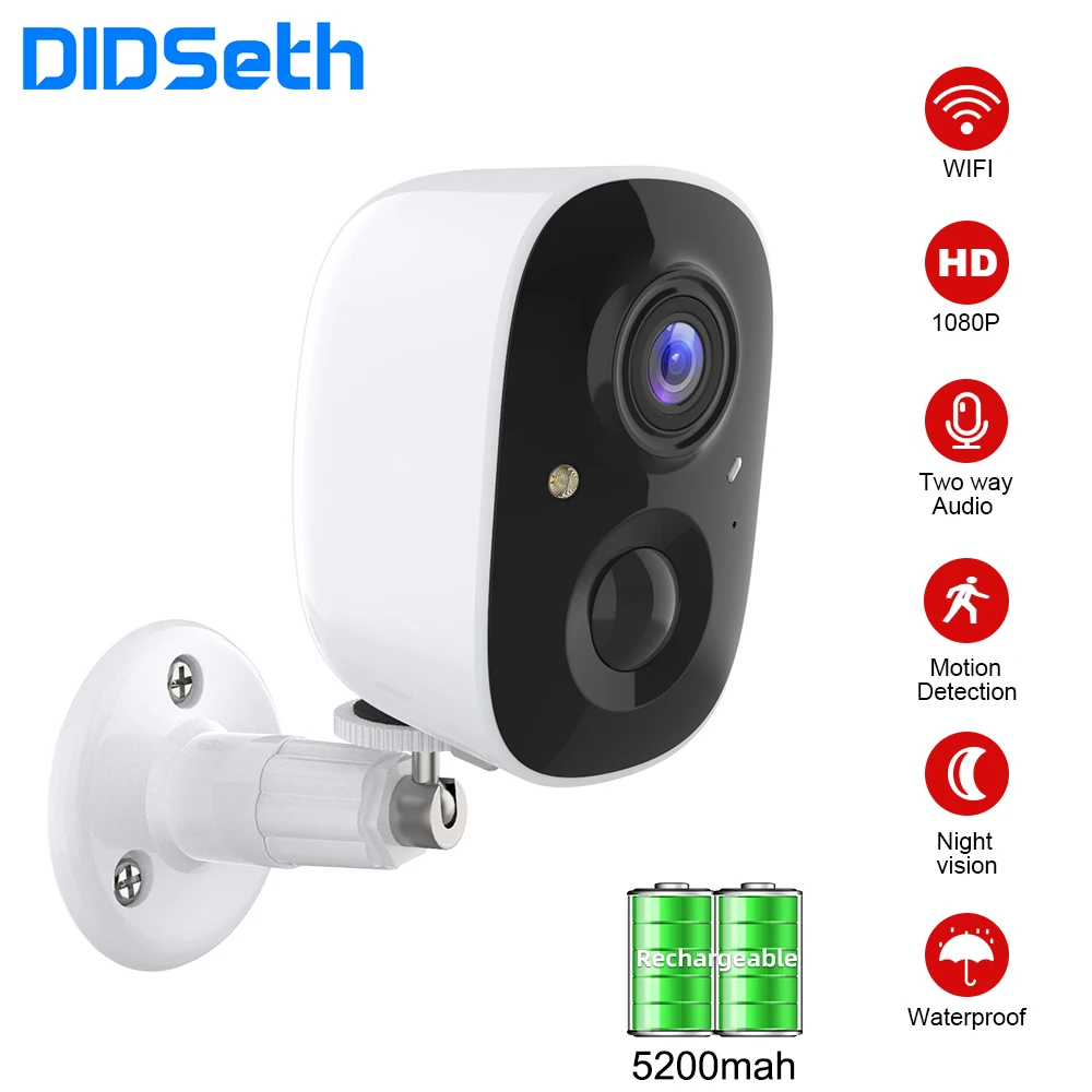 didseth camera de seguranca alimentada recarregavel 4mp bateria ip hd wifi exterior ip66 vigilancia holofote a prova de intemperies 01