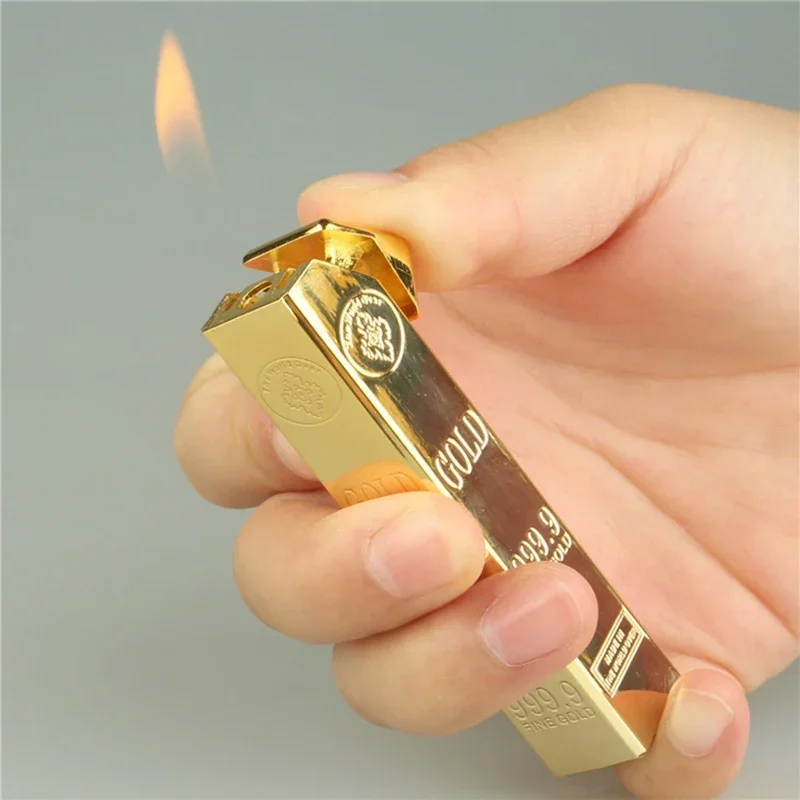 Luxury Metal Gold Bar Lighter Torch Free Fire Butane Gas Smoke Lighter Inflated Cigarette Cigar Oil Lighter Gadget For Man