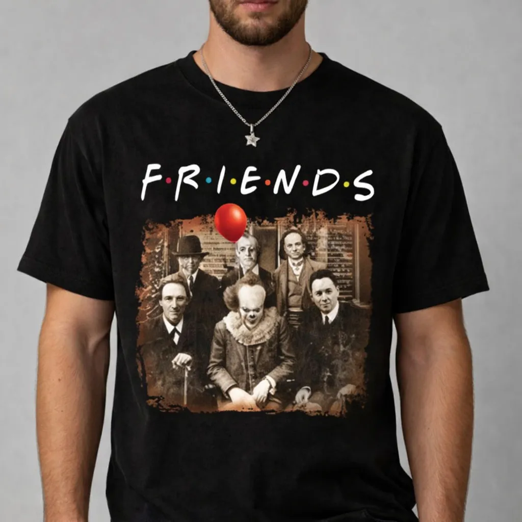

Horror Friends Graphic T-Shirt Funny Scary Clown Casual Black Streetwear Tee