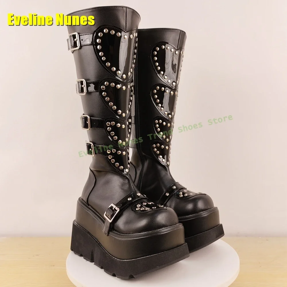 Heart Belt Buckle Y2K Boots Pink Round Toe Thick Sole Platform Wedge Knee High Boots Sweet Cool Fashion Shoes Street Style 2026 view 6