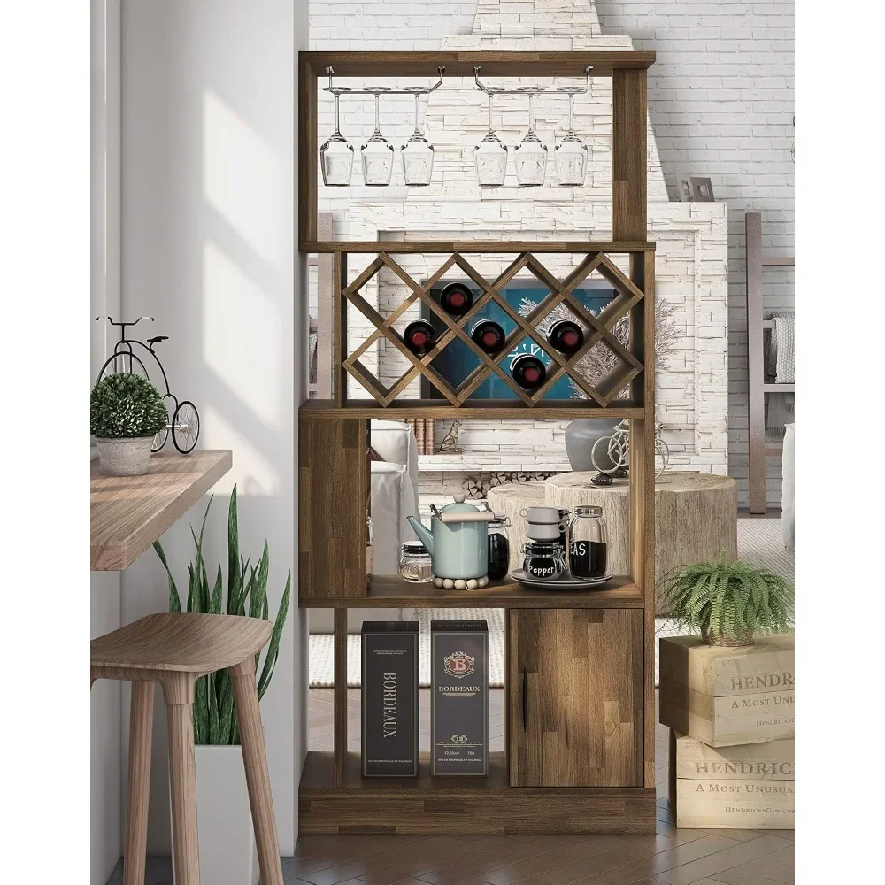 

31"D X 69"W X 12"H Wine Cabinet with Wine and Glass Rack, Shelves, Sideboard, Divided Into 4 Layers, Home Bar Cabinet