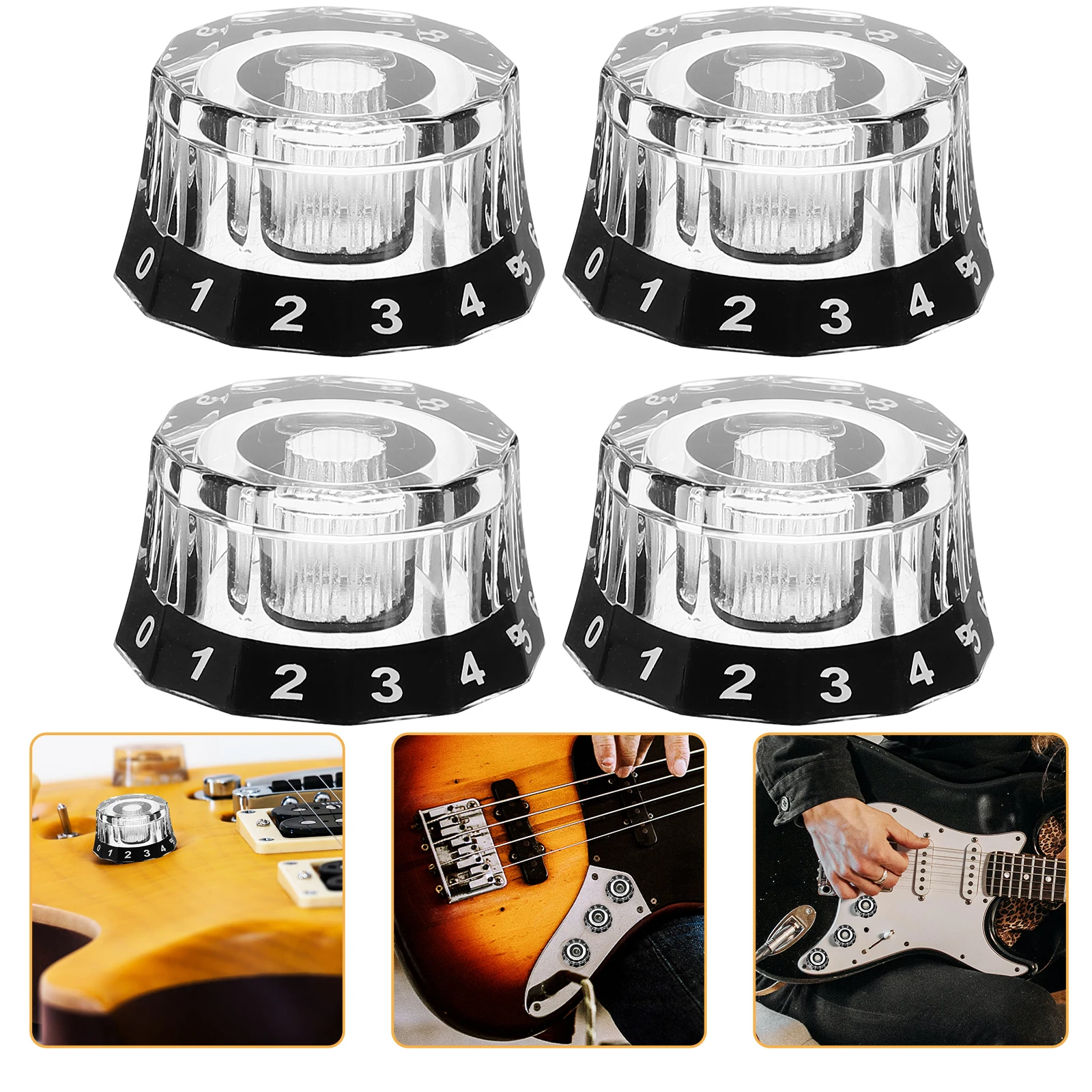 

4 pcs Electric Guitar Knobs Black Volume Control Replacement Parts for Bass Tone Repair Accessories Musical Instrument