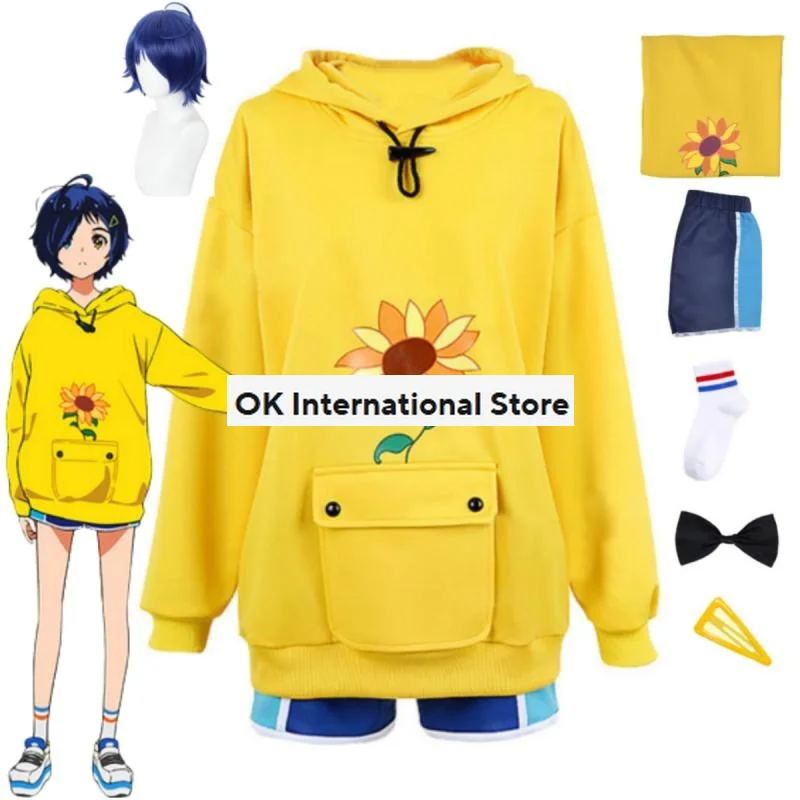 Sweat-shirt Anime Wonder Egg SevOhto Ai Cosplay pour femme, sweat à capuche avec perruque, pull tournesol jaune, vêtements d'Halloween