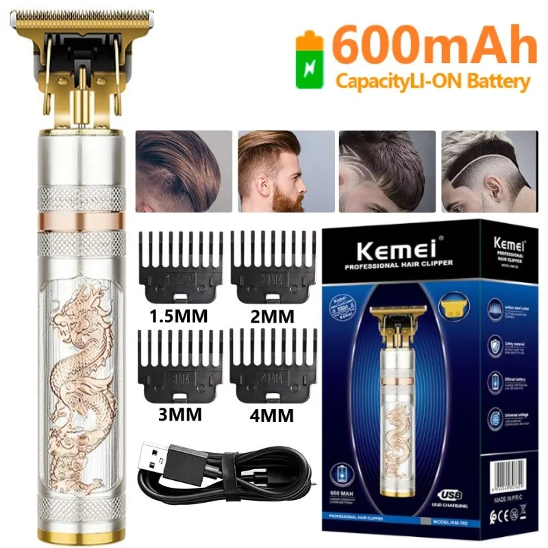 KM-762 Vintage T9 0MM Electric Cordless Hair Cutting Machine Professional Hair Barber Trimmer Men Clipper Shaver Beard Lighter