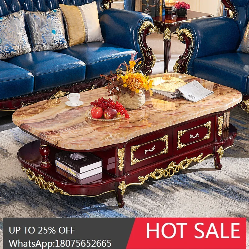 

HLZ European Style Solid Wood Coffee Table Oval Neoclassical TV Cabinet Combination