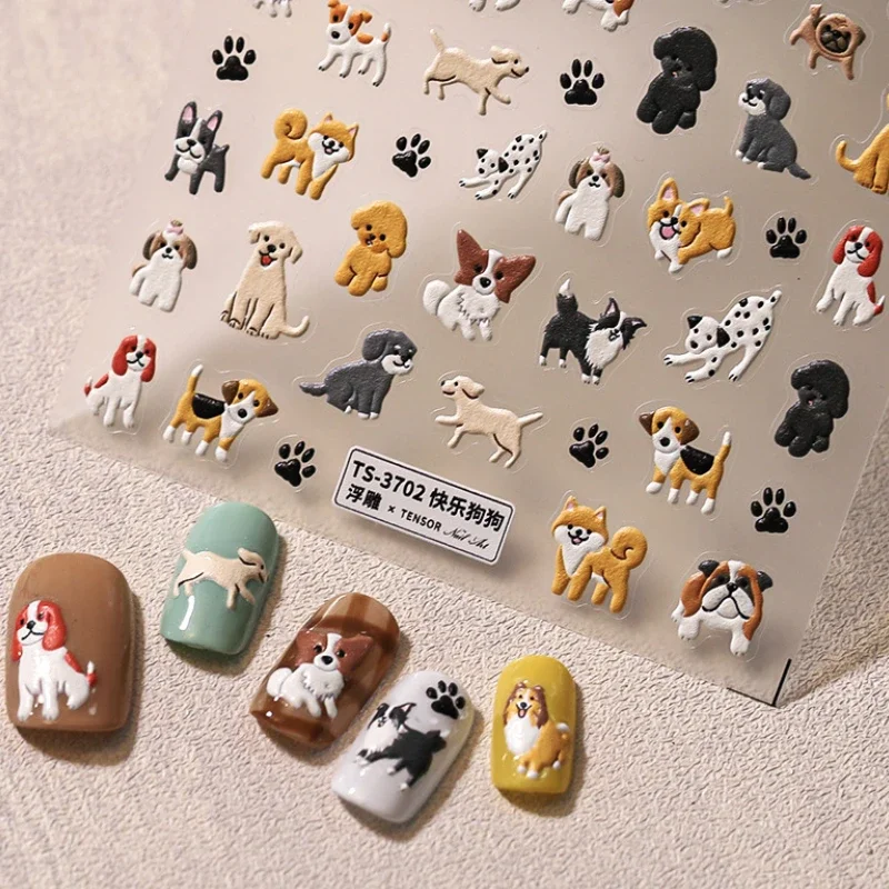 Kawaii Puppy Corgi dalmata barboncino Labrador Beagle Cute Dog Print Animal rilievo rilievi Nail Art Stickers Manicure Tool Decal