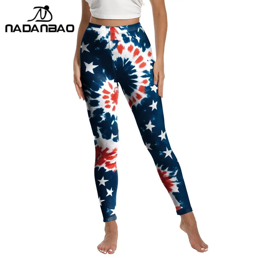 Nadanbao Patriotic Leggings for Women American Flag Digital Print Leggings High Waist Gym Workout Trousers for Yoga Sexy Tights