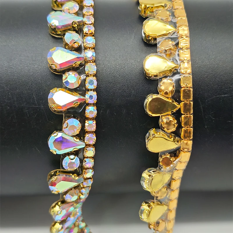 

2 Yards Rhinestone Trim Crystal AB Hot Fix Sparkling Mesh Rhinestone Applique Trim For Shoe Bags Dress Decoration DIY Craft