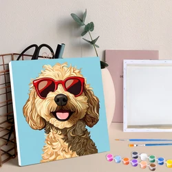 RUOPOTY Framed Animal Paint By Numbers Kit For Beginner Dog Picture By Number Kits Drawing Kit Color By Number For Home Decors