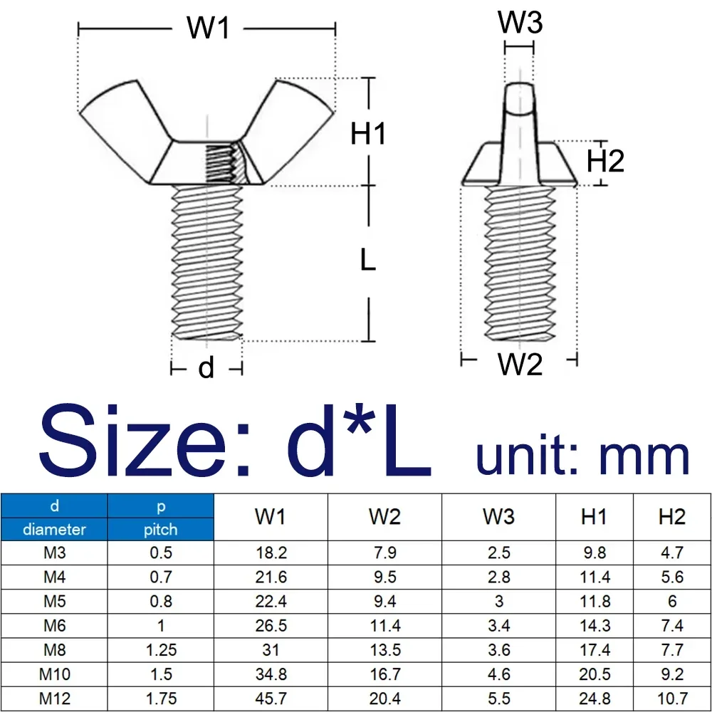 1 /2 /5pcs M3 M4 M5 M6 M8 M10 M12 A2-70 304 Stainless Steel Hand Tighten Screws Butterfly Bolt Wing Thumb Screw Claw