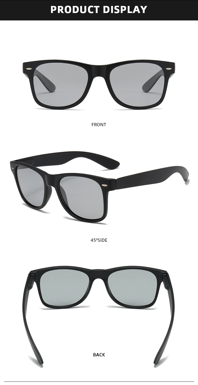 Quadratische photochrome Sonnenbrille für Herren und Damen, Schwarz, Business, polarisierte Sonnenbrille, Outdoor, Farbwechsel, Fahren, Angeln – Detail 6