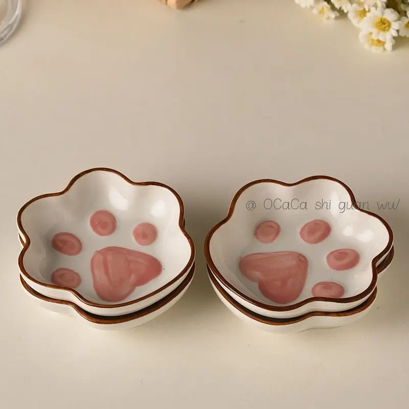 Cute Ins Flavored Dish Japanese Cat Claw Flavor Dish Super Cute Cartoon Creative Plate Household Soy Sauce Ceramic Small Plate