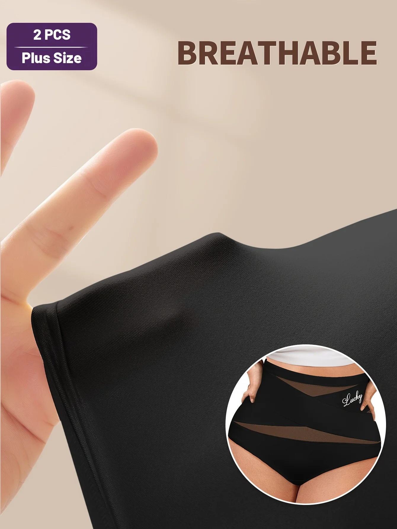 Balení 2 kalhotek s vysokým pasem, prodyšné síťované spodní prádlo - bezešvé kalhotky s kříženými zády, stahující bříško a zadek - náhled 4