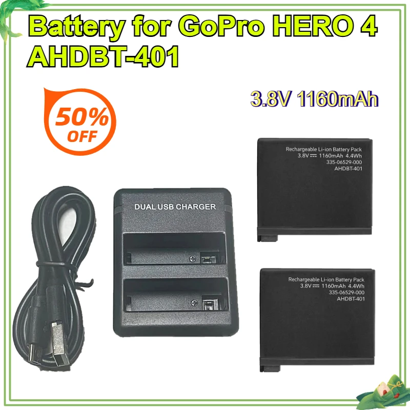 

High-quality 1160mAh Hero 4 Digital Battery for Gopro Hero 4 Batteries for Hero4 Bateria AHDBT 401 Action Camera Accessories