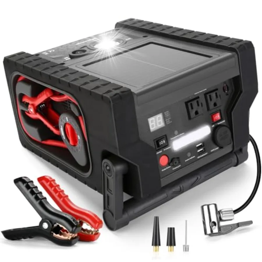 2000A Car Battery Jump Starter with Air Compressor 12V Battery Jumper Box Car Start Booster Up to 10L Gas/8L Diesel Engines wit