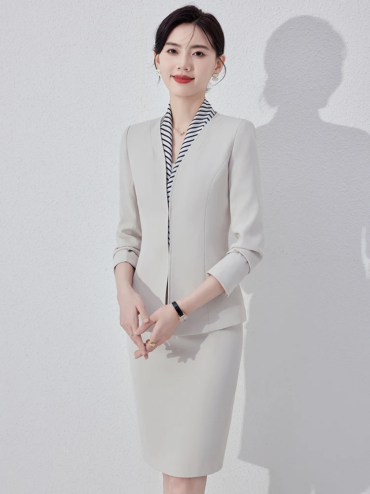 AIyssa2025 fashionable professional womens two-piece suit jacket + skirt. Refined, elegant, soft and comfortable