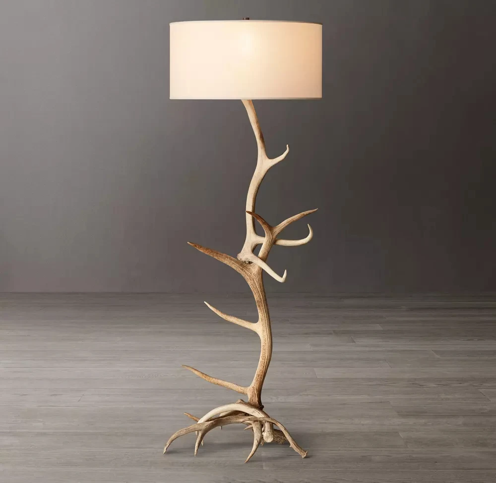 American Antlers Floor Lamps Wooden Sofa Floor Light Living Room Hotel Home Lamp Bedside Wood Elk Antler Floor Lamp Bedroom