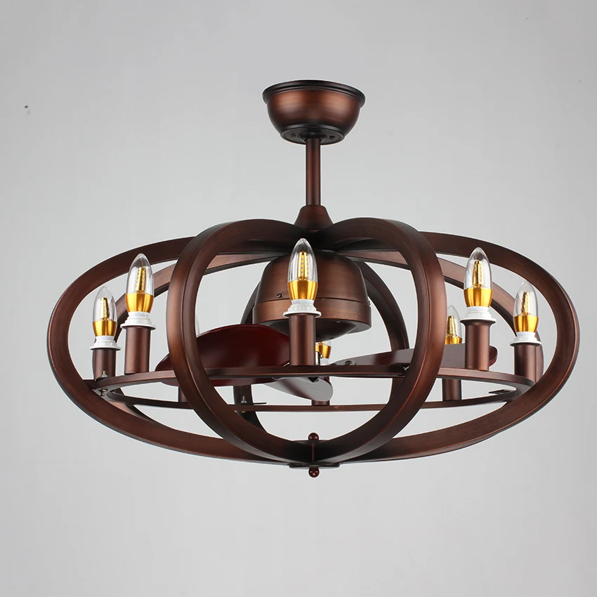Modern Vintage Style Industrial Pendant Lighting Fans Remote Control LED Ceiling Fans with Iron Base & Switch