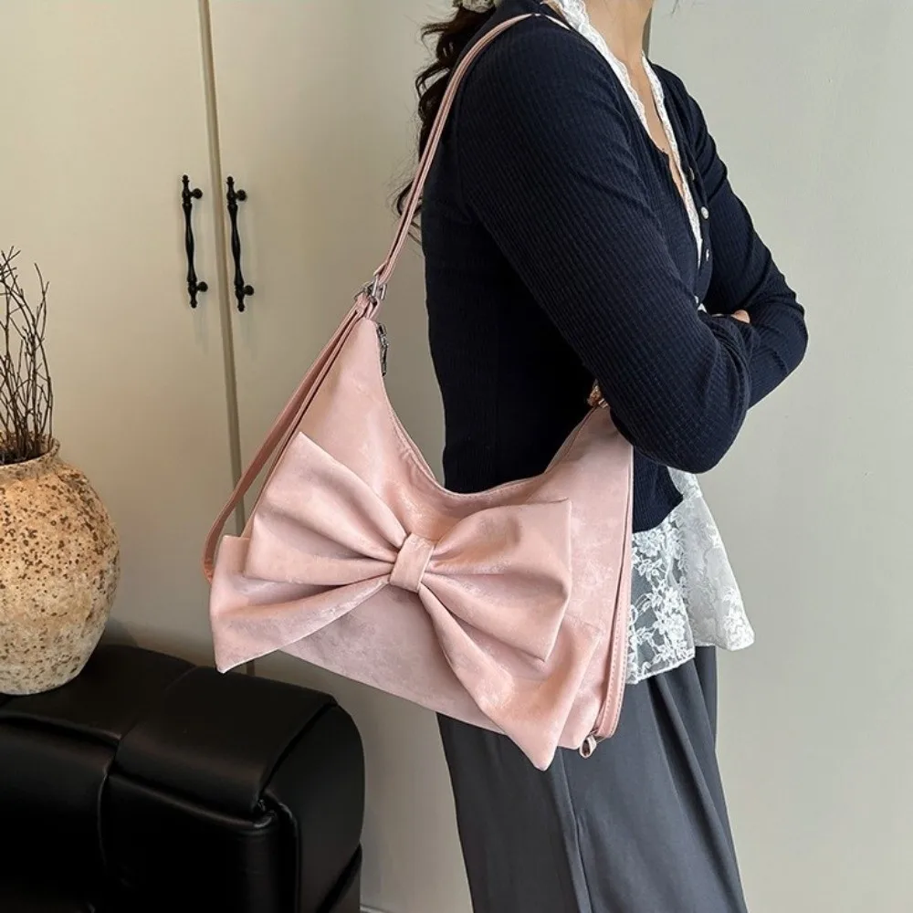 

Tote Bag Sweet Bow Shoulder Bag Y2K Multifunctional Large Capacity Handbag Commuting Underarm Bag PU Backpack Shopping