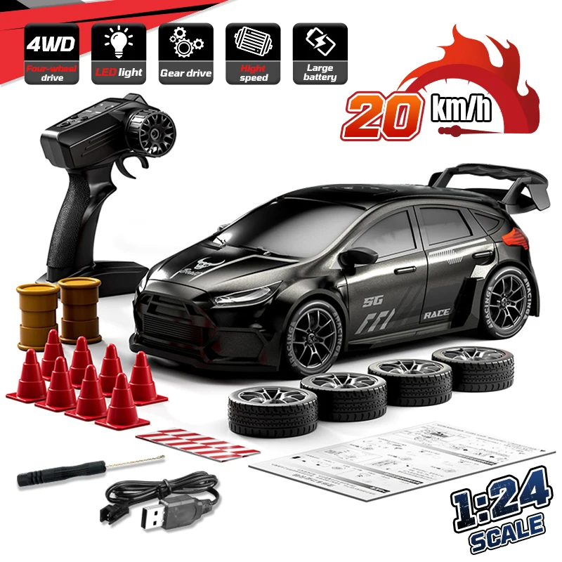 SG716 1:24 2.4G Rc Car with Led Light 4Wd High Speed Remote Control Drift Vehicle Radio Controlled Racing Toy Gift for Kid