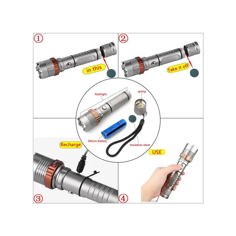 2 حزمة مصباح يدوي LED قابل لإعادة الشحن 5 أوضاع شعلة زوومابلي مع بطارية وشاحن للمشي لمسافات طويلة والتخييم للاستخدام في الهواء الطلق #3