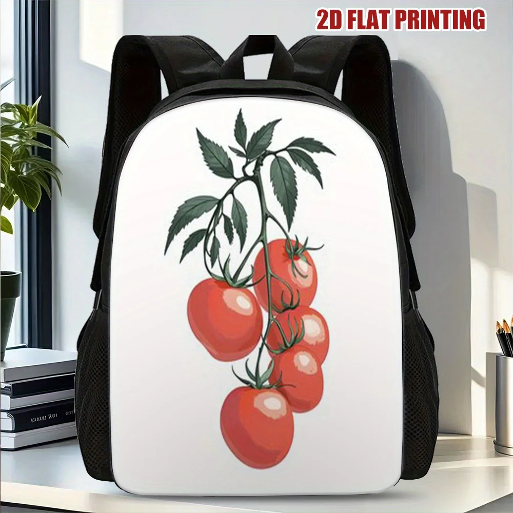 

1 Stylish Tomato Vine 2D Flat Printed Backpack - Lightweight Polyester Adjustable Removable Shoulder Strap, Zipper Closed Design
