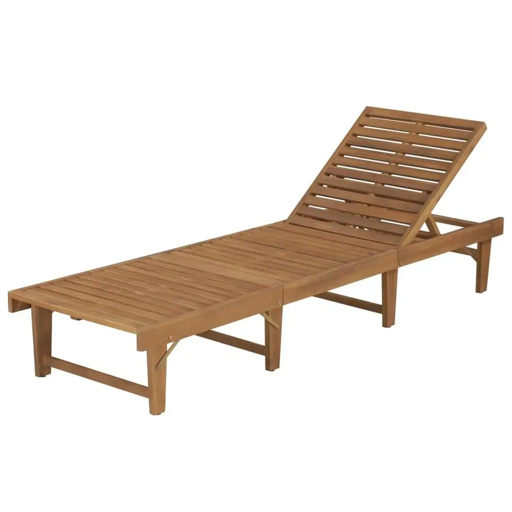 Adjustable Acacia Wood Sun Lounger Rustic Design Weather Resistant Durable and Convenient