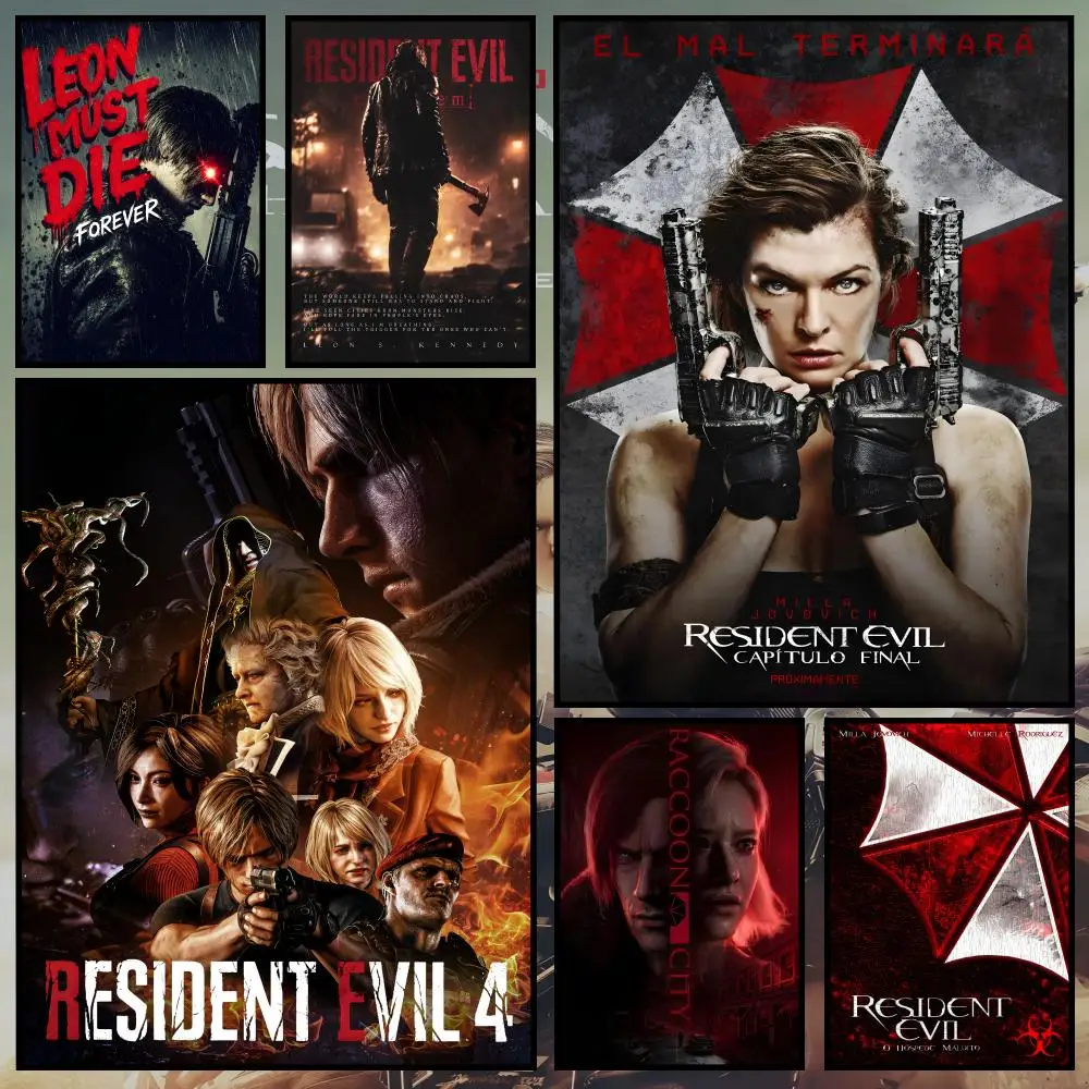 Game R-Resident Evil Poster Waterproof PVC Wall Poster, Peel-and-Stick HD Art for Living Room, Bedroom and Shop