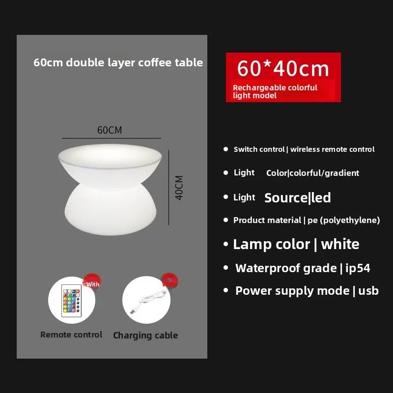 LED Light Up Round Coffee Table,Remote RGB Rechargeable Glowing Furniture For Bar Cafe Patio Outdoor Side Table