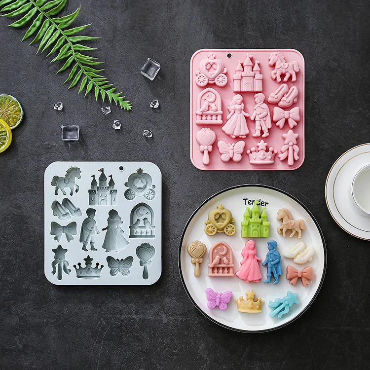 

12 Cavity Prince, Princess Silicone Mold 3d Bow, Castle, Horse Fondant Candy Chocolate Mould Epoxy Resin Mold Cake Decoration